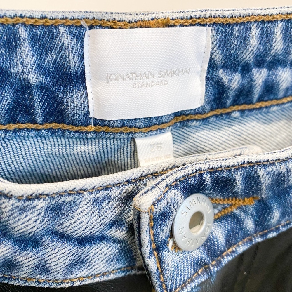 Jonathan Simkhai River High Rise Straight Jeans Black Vegan Leather Edgy Blue 28 - Picture 8 of 10